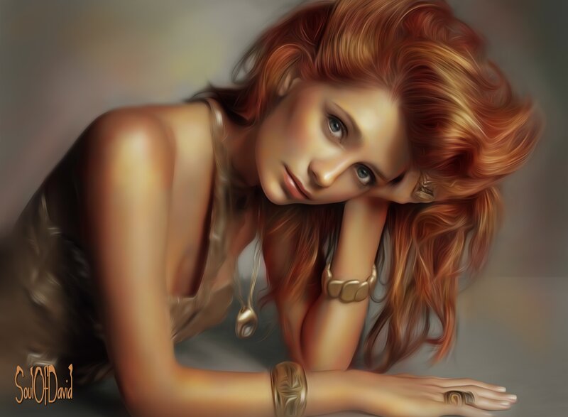 woman with red hair resting