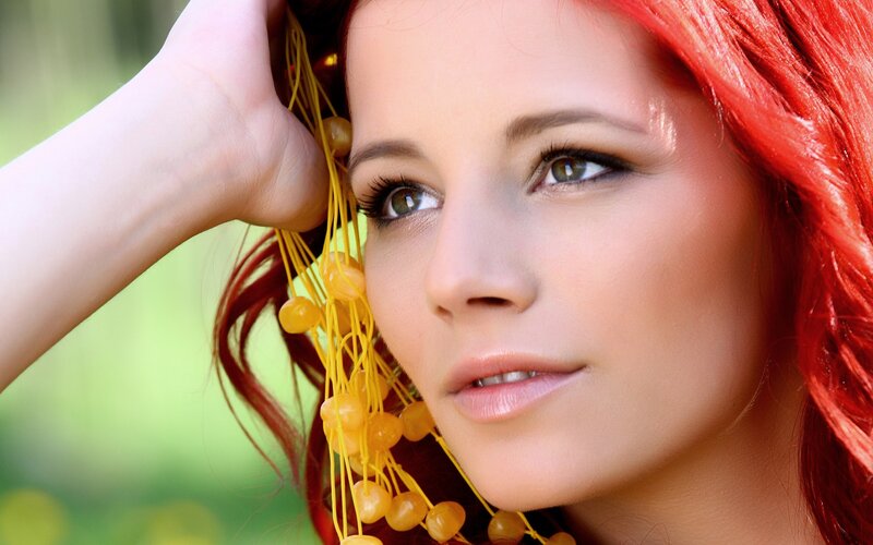 Woman with Red Hair — Serene, Afternoon, Photograph, Beads