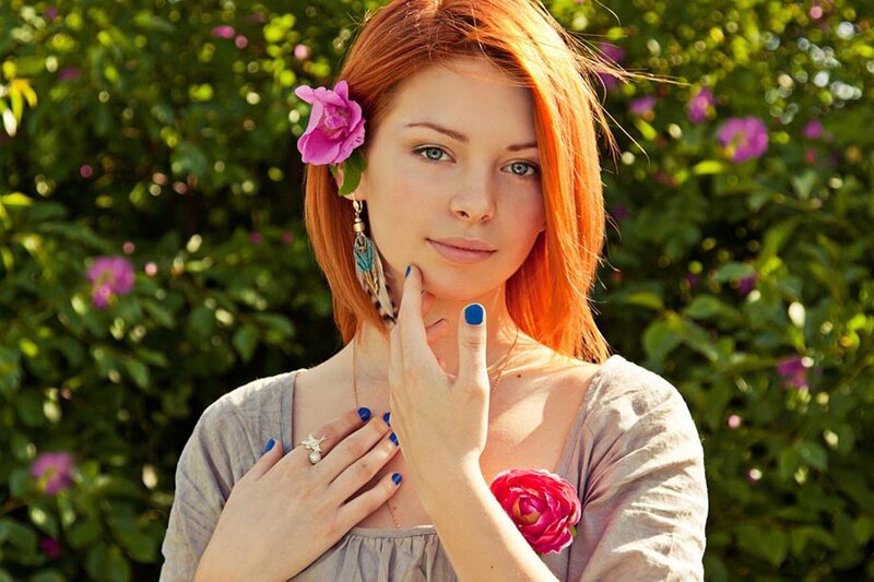 Woman with Red Hair — Serene, Afternoon, Photograph, Flower in Hair