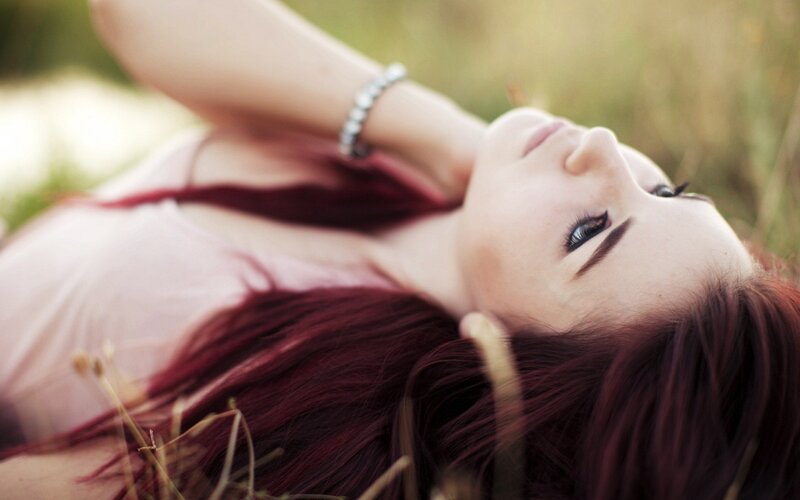 Woman with Red Hair — Serene, Afternoon, Photograph, Grass, Arm, Bracelet