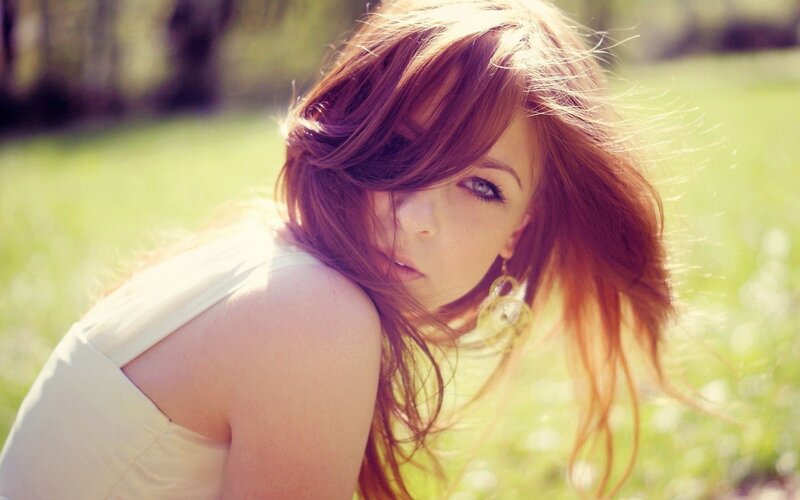 Woman with Red Hair — Serene, Afternoon, Photograph, Grass, Earring, Green