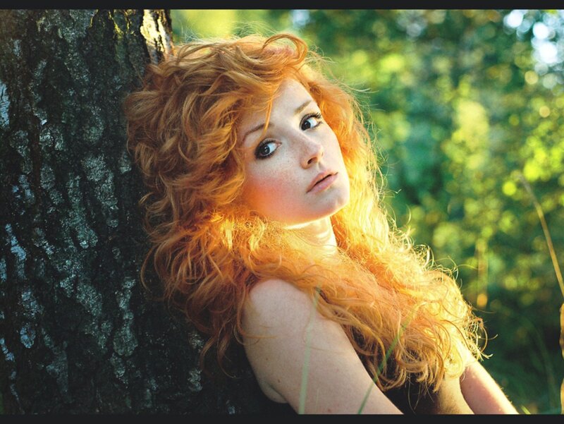 Woman with Red Hair — Serene, Afternoon, Photograph, Tree, Forest, Sunlight