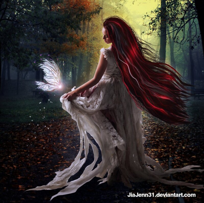 Woman with Red Hair — Serene, Autumn, Digital Art, Forest
