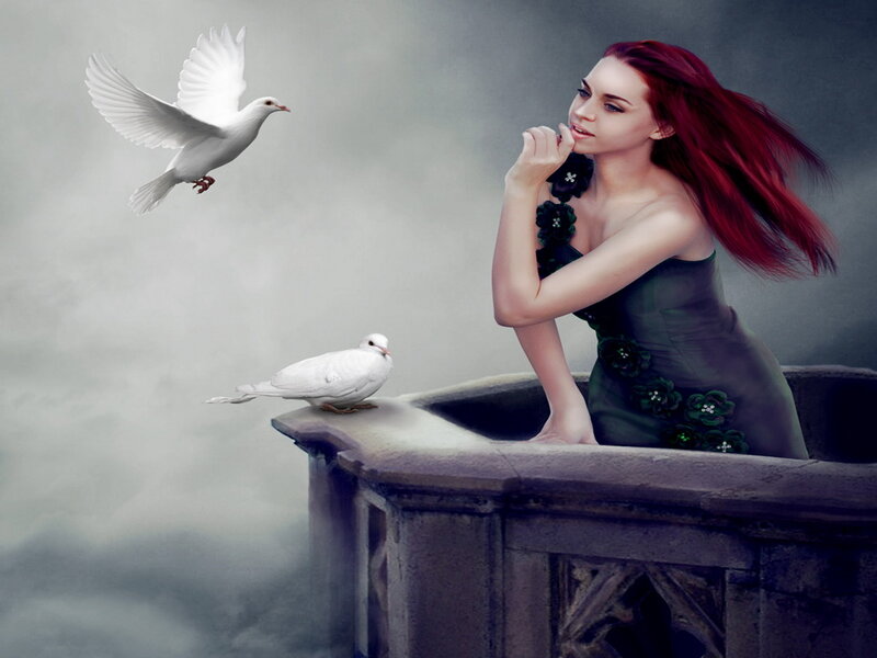 Woman with Red Hair — Serene, Digital Art, Dove
