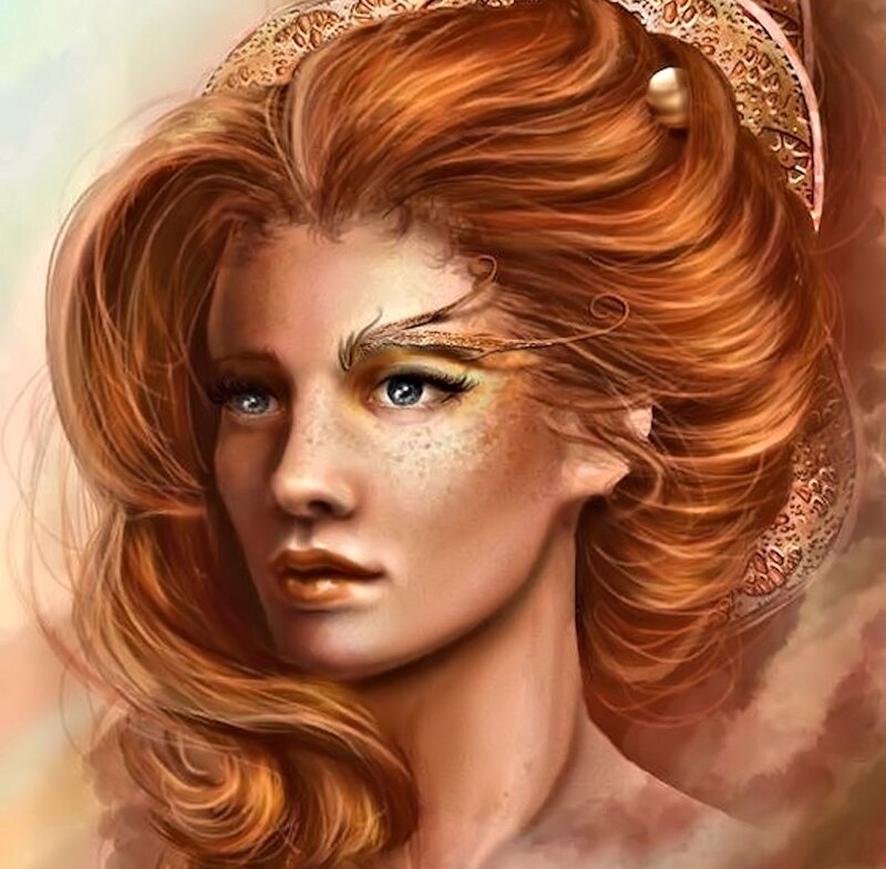 Woman with Red Hair — Serene, Digital Art, Eyes, Face