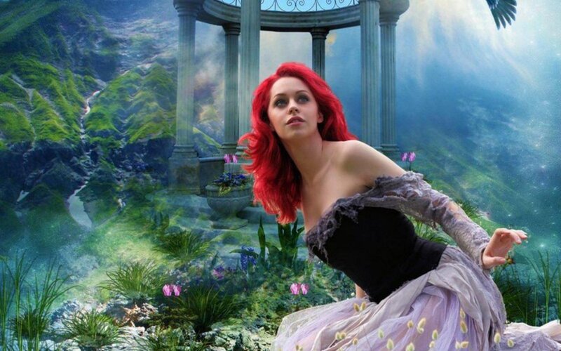 Woman with Red Hair — Serene, Digital Art, Gazebo