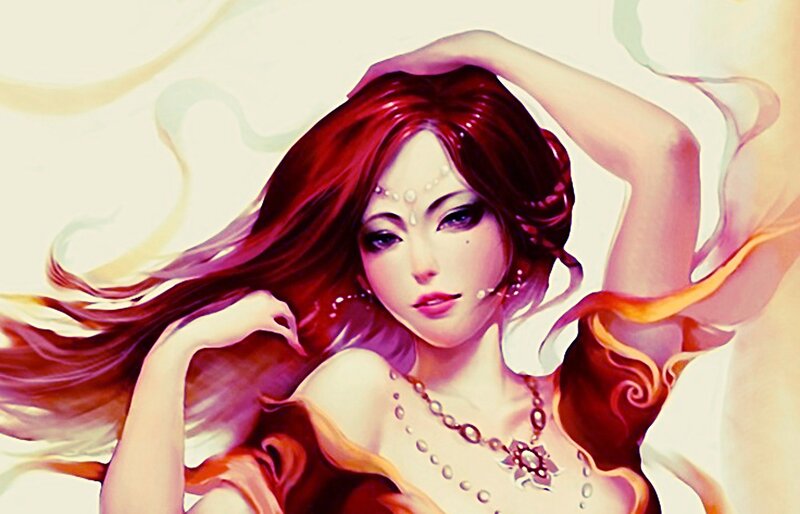 Woman with Red Hair — Serene, Digital Art, Necklace