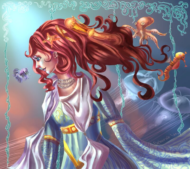 Woman with Red Hair — Serene, Digital Art, Octopus
