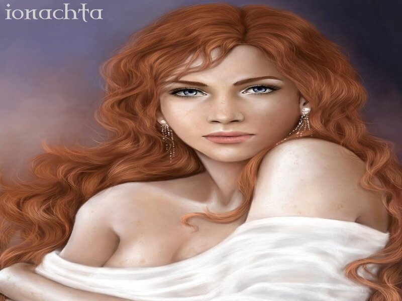 Woman with Red Hair — Serene, Digital Art, White Cloth