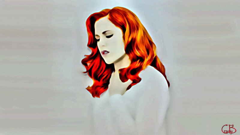 Woman with Red Hair — Serene, Digital Art, White Shirt