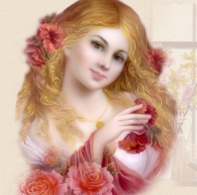 Woman with Red Hair — Serene, Illustration, Flowers