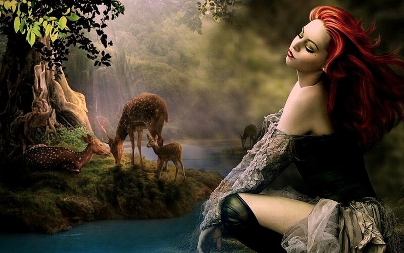 Woman with Red Hair — Serene, Morning, Digital Art