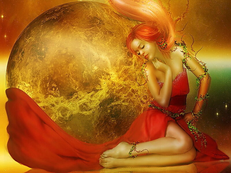 Woman with Red Hair — Serene, Night, Digital Art, Planet