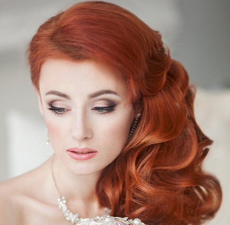 Woman with Red Hair — Serene, Photograph, Makeup, Earrings, Necklace