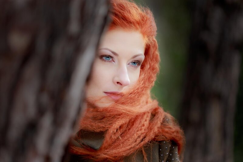 Woman with Red Hair — Serene, Photograph, Tree, Forest