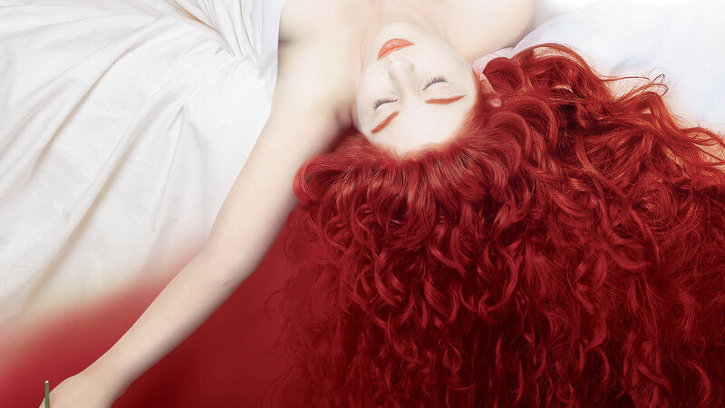 Woman with Red Hair — Serene, Photograph, White Sheet