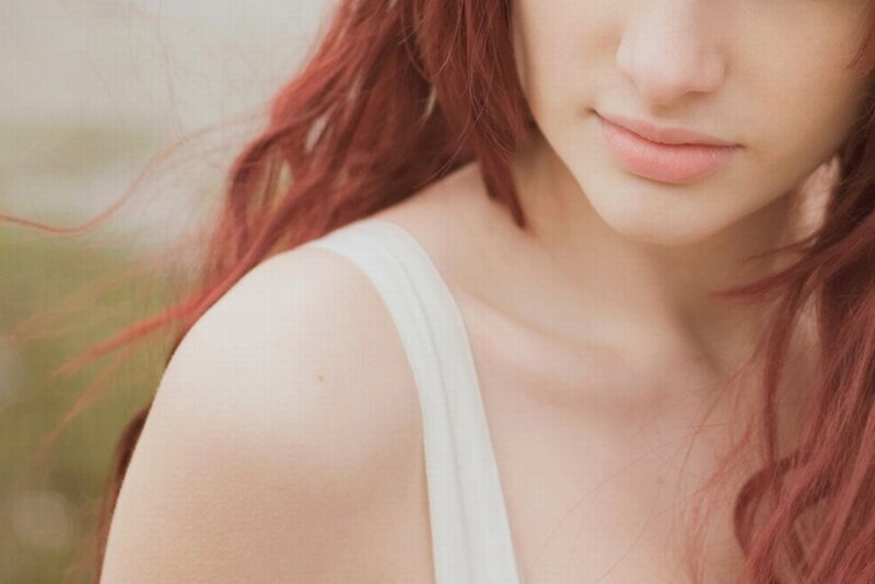 Woman with Red Hair — Serene, Photograph, White Top