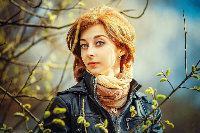 Woman with Red Hair — Serene, Spring, Photograph, Scarf