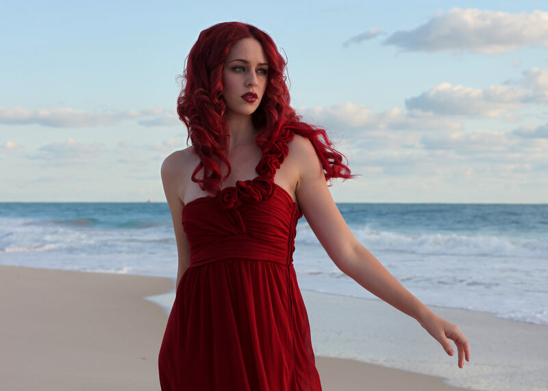 Woman with Red Hair — Serene, Sunset, Photograph, Beach