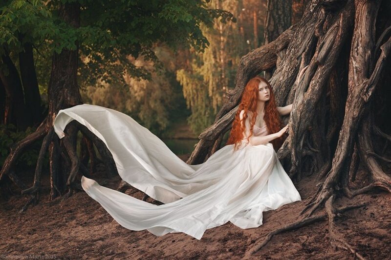 Woman with Red Hair — Serene, Sunset, Photograph, Forest