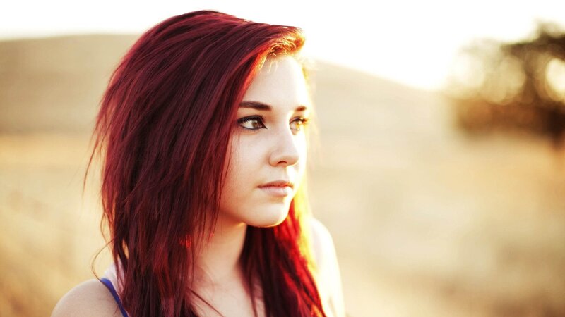 Woman with Red Hair — Serene, Sunset, Photograph, Outdoor