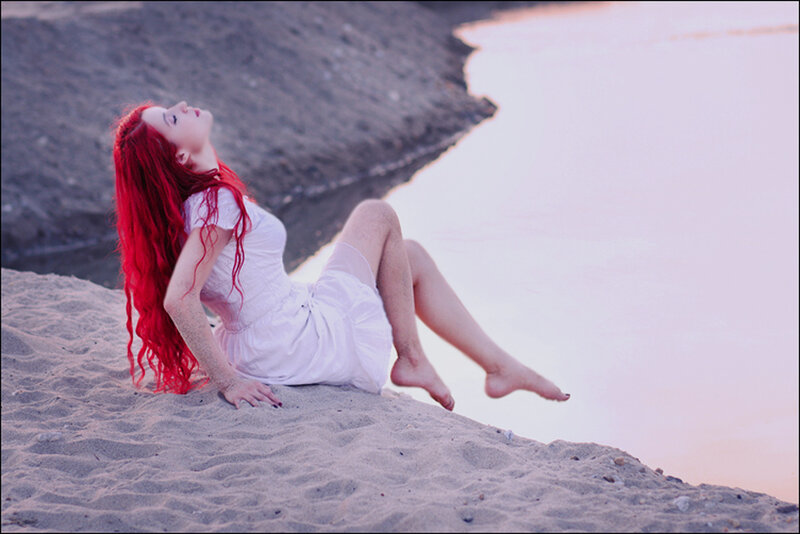 Woman with Red Hair — Serene, Sunset, Photograph