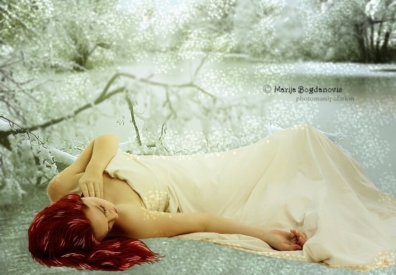 Woman with Red Hair — Serene, Winter, Digital Art