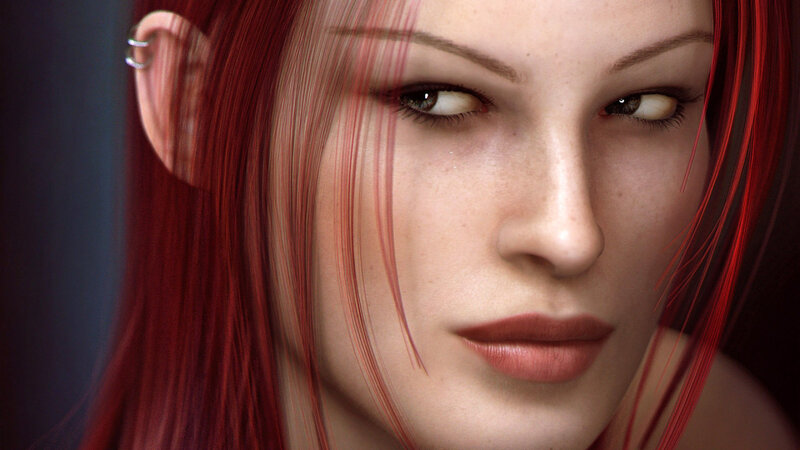 Woman with Red Hair — Serious, 3d Render, Earring