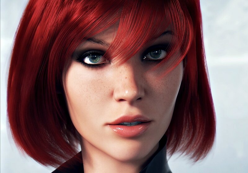 Woman with Red Hair — Serious, 3d Render, Green Eyes