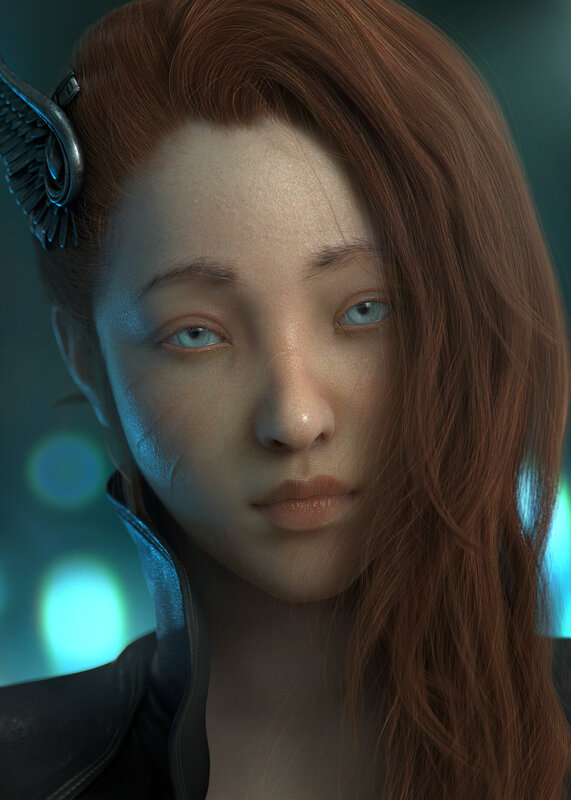Woman with Red Hair — Serious, 3d Render, Hair Clip