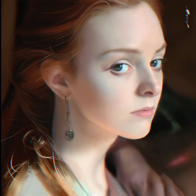 Woman with Red Hair — Serious, Digital Art, Earring