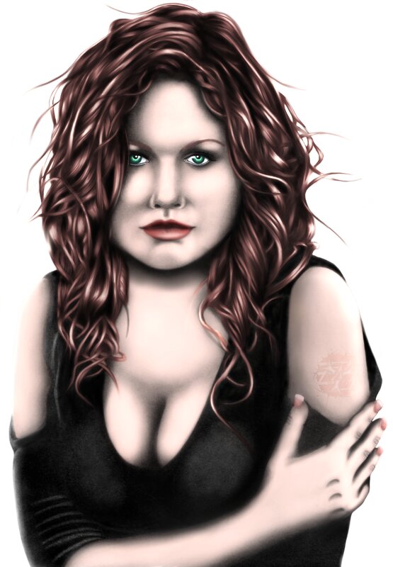Woman with Red Hair — Serious, Digital Art, Tattoo