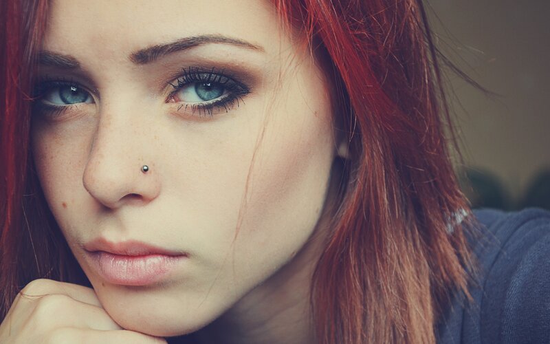 Woman with Red Hair — Serious, Photograph, Nose Piercing