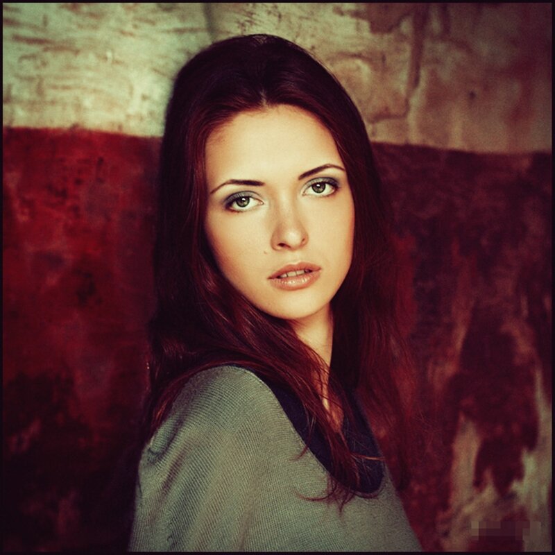Woman with Red Hair — Serious, Photograph, Wall, Sweater