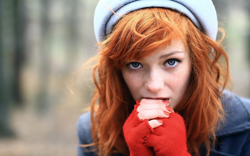 Woman with Red Hair — Serious, Winter, Photograph