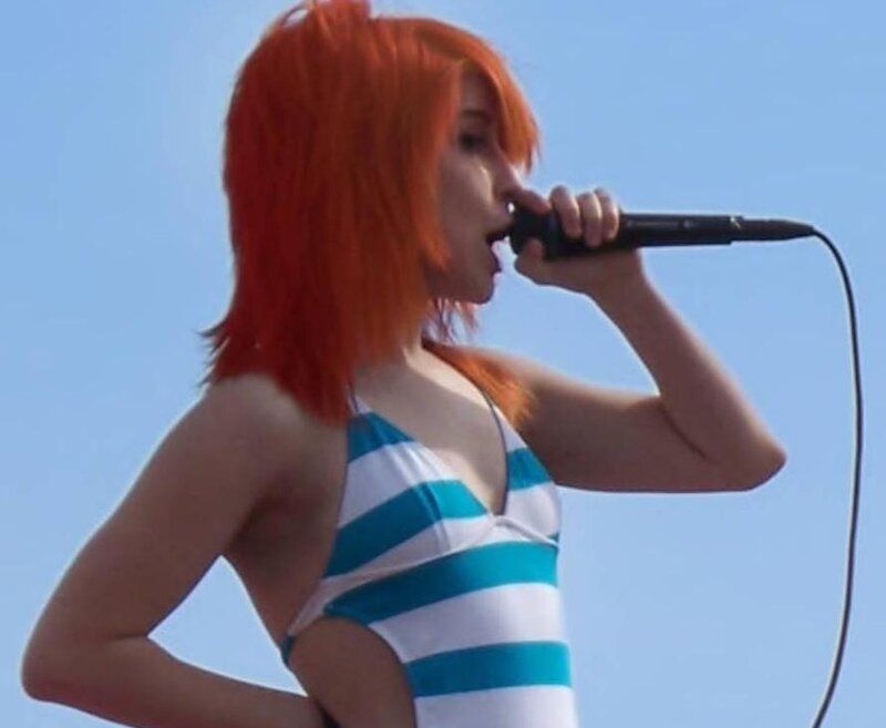 Woman with Red Hair Singing — Blue
