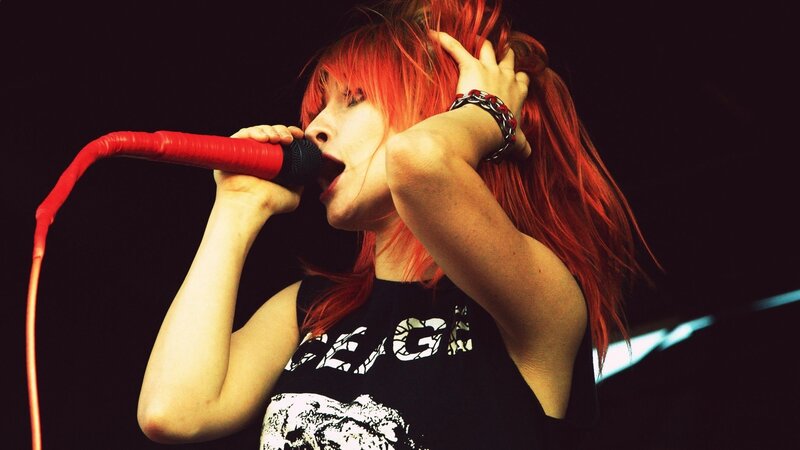 Woman with Red Hair Singing — Intense, Night, Photograph