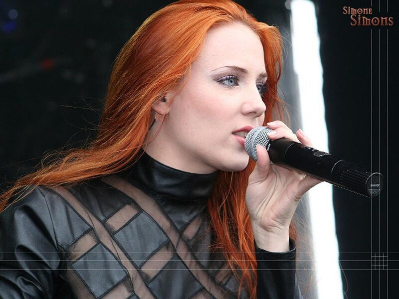 Woman with Red Hair Singing — Performing, Photograph, Microphone, Black Outfit