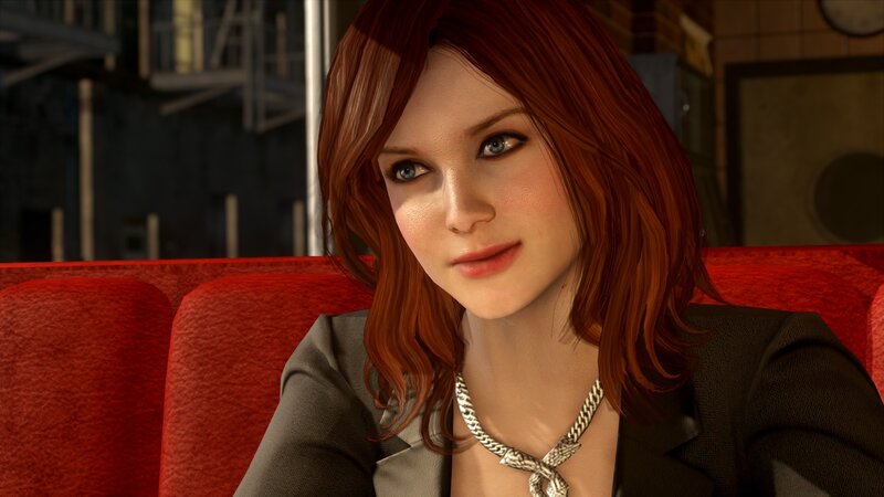 woman with red hair sitting