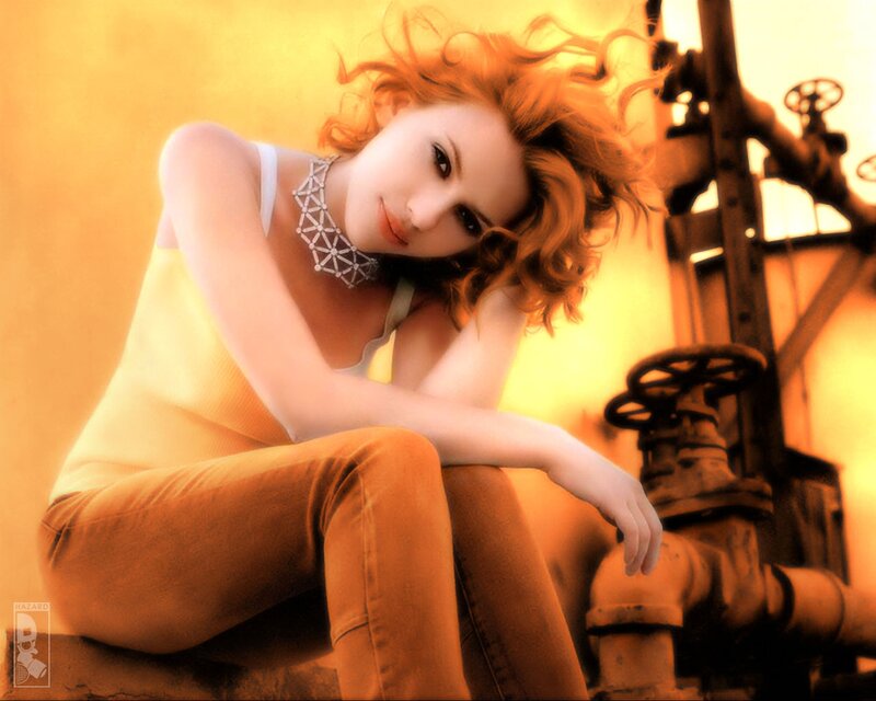 woman with red hair sitting