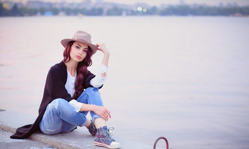 Woman with Red Hair Sitting — Blue