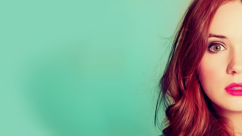 Woman with Red Hair — Teal, Neutral, Photograph