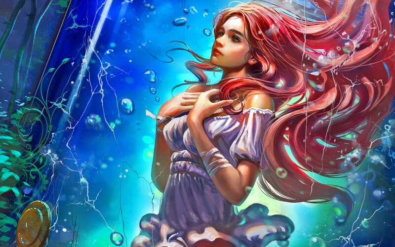 Woman with Red Hair Underwater — Blue, Serene