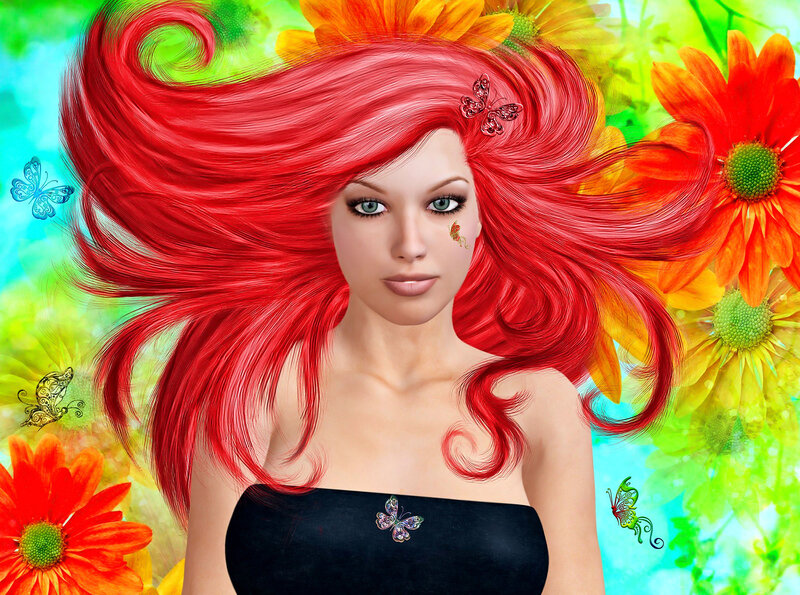 Woman with Red Hair — Vibrant, Summer, Digital Art