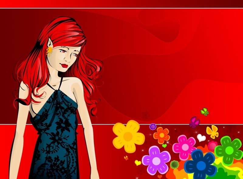 Woman with Red Hair — Vibrant, Vector Art