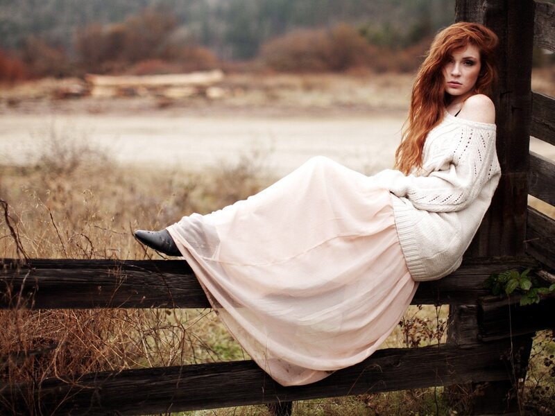 Woman with Red Hair — White, Contemplative, Autumn