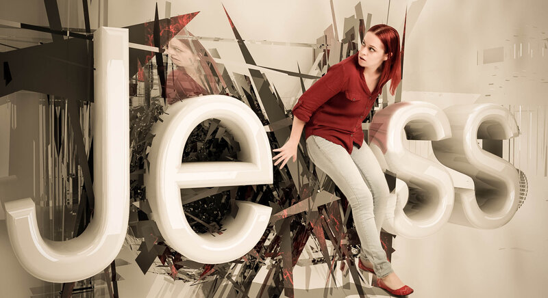 Woman with Red Hair — White, Dramatic, Digital Art, Red Shirt