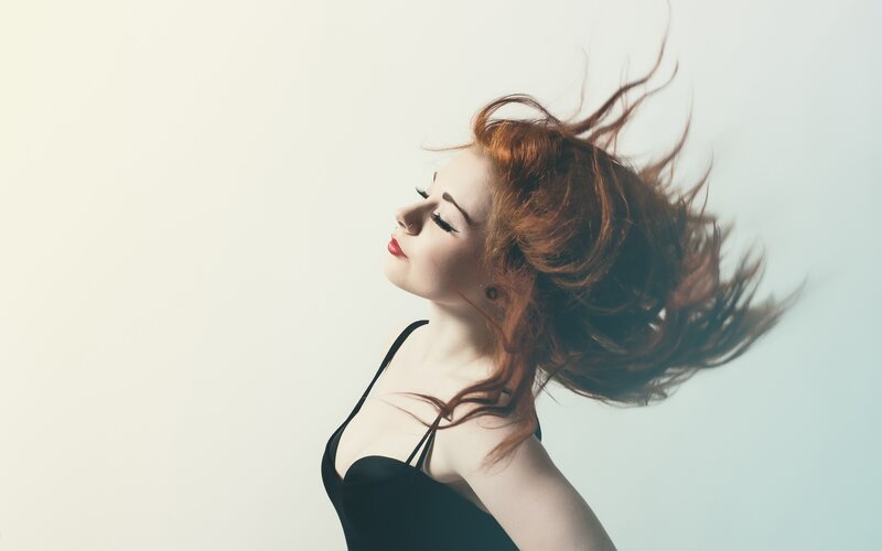 Woman with Red Hair — White, Dramatic, Photograph, Black Top