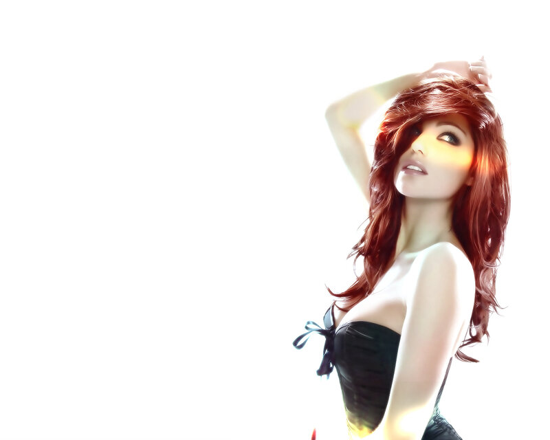 Woman with Red Hair — White, Dramatic, Photograph, Corset, Light