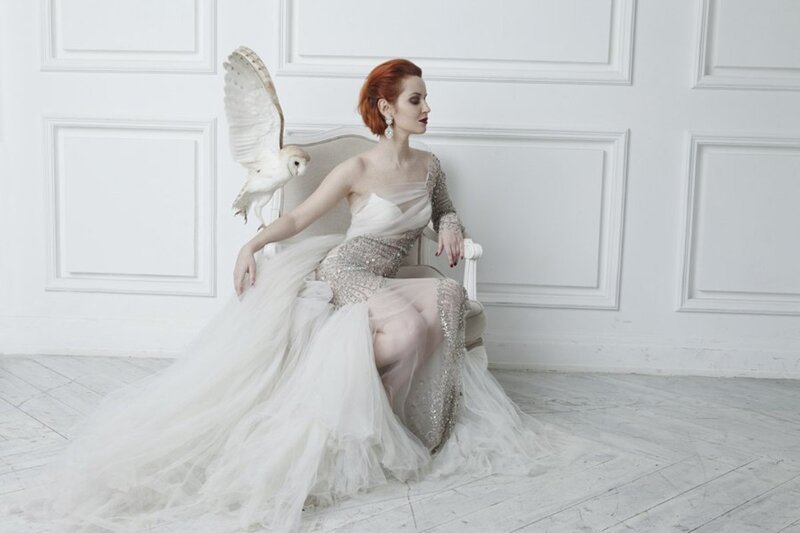 Woman with Red Hair — White, Dramatic, Photograph, Owl